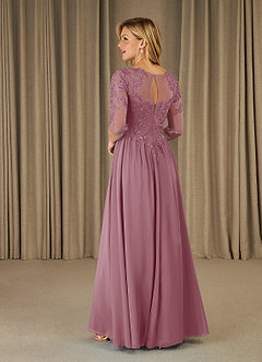 Azazie Mirielle Mother of the Bride Dresses Vintage Mauve A-Line Scoop Lace Chiffon Dress image4