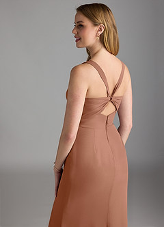 Azazie Mero Bridesmaid Dresses Bronzer Sheath Pleated Chiffon Dress image4