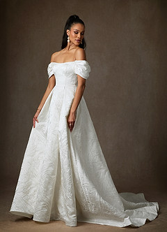 Azazie Efina Wedding Dresses Diamond White Ball-Gown Floral Jacquard Dress image1