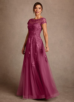 Azazie Jalinda Mother of the Bride Dresses Mulberry A-Line Lace Chiffon Dress image4