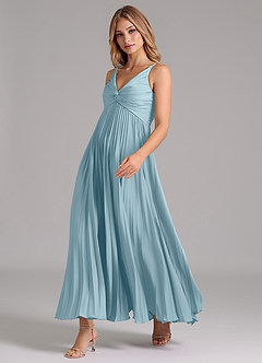 Azazie Raychelle Brautjungfernkleider A-Linie Plissee Stretch-Satin Kleid Stimmungsvolles Blau image6