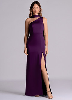 Azazie Philana Bridesmaid Dresses Grape A-Line One Shoulder Stretch Satin Dress image1