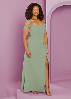 Barbie ♥ Azazie At-home Try On Dresses Dusty Sage A-Line Off the Shoulder Chiffon Dress image10