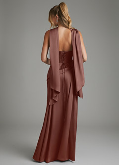 Azazie Gabriela Bridesmaid Dresses Espresso A-Line Corset Stretch Satin Dress image2