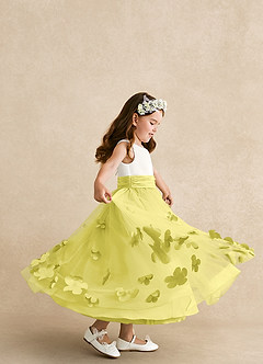 Azazie Vi Flower Girl Dresses Canary A-Line Sleeveless Tulle Dress image2
