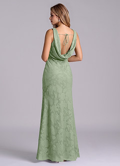 Azazie Rylina At-home Try On Dresses Emerald Mermaid Floral Burnout Dress image3