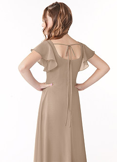 Azazie Bondi Junior Robe Trapèze en Mousseline de soie Nœud Taupe image3