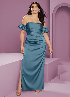 Barbie ♥ Azazie Bridesmaid Dresses Bermuda Sheath Off the Shoulder Stretch Satin Convertible Dress image10