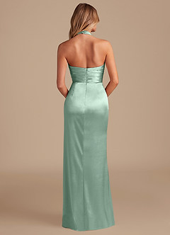 Azazie Jemma Bridesmaid Dresses Agave Sheath Pleated Metallic Satin Dress image7