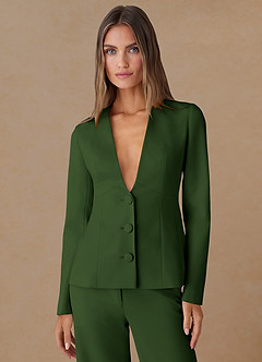 Elara Olive Blazer tailleur à tissage raffiné