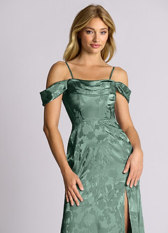 Azazie Saige Brudtärnklänningar Klä av Sjöjungfru i Jacquard Av axeln Eukalyptus image2