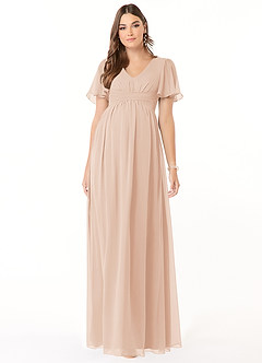 Azazie Verna Maternity Bridesmaid Dresses A-Line V-Neck Ruched Chiffon Floor-Length Dress image1