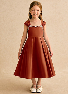 Azazie Yosemite Flower Girl Dresses Paprika Ball-Gown Sweetheart Neckline Matte Satin Dress image4
