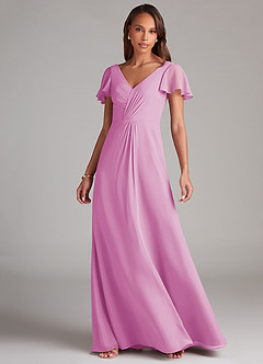 Azazie Soren Brautjungfernkleider A-Linie Gestreift Chiffon Kleid Bonbonrosa image3