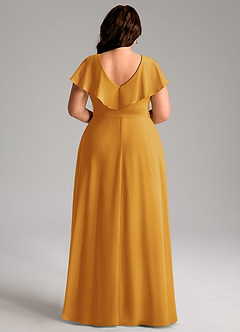 Azazie Lainey Bridesmaid Dresses Butterscotch A-Line with Pockets Chiffon Dress image9