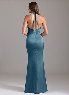 Azazie Valerie Brautjungfernkleider Meerjungfrau-Linie Plissee Stretch-Satin Kleid Bermudablau image2