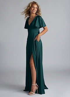 Azazie Kimber Brautjungfernkleider A-Linie Gestreift Stretch-Satin Kleid Kiefer image6