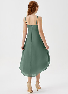 Azazie Mariam Junior Eucalyptus A-Line Pleated Chiffon Dress image6