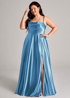 Azazie Elle Suknie dla druhen Linia A z kieszeniami Metaliczny satynowy Do ziemi Sukienka image10