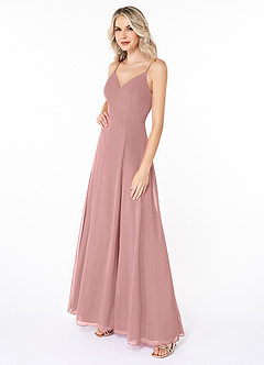 Azazie Lena Robes de demoiselle d'honneur Robe Trapèze en Mousseline de soie Dentelle Rose Poussiéreuse image3