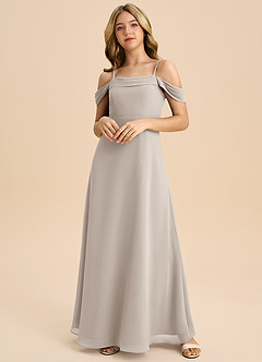 Azazie Anselie Junior Robe Trapèze en Mousseline de soie Épaule décolletée Givre image3