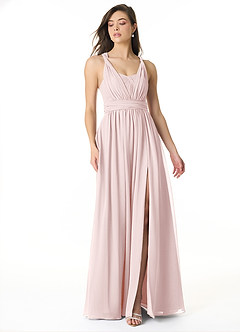 Azazie Olani Bridesmaid Dresses Blushing Pink A-Line Off the Shoulder Chiffon Convertible Dress image1