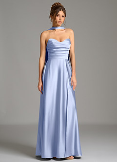 Azazie Ayla Abiti da Damigella Abito A-Line in Raso Elasticizzato Corsetto Ghiaccio image4