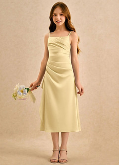 Azazie Canna Girls Formal Flower Girl Klänningar Klänning A-Line i Stretch Satin Plisserad image5