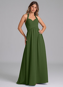 Azazie Darlyn Bridesmaid Dresses Olive A-Line Pleated Chiffon Dress image3