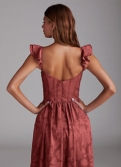 Azazie Denisse Abiti da Damigella Abito A-Line in Burnout Floreale Drappeggiato Terracotta image6