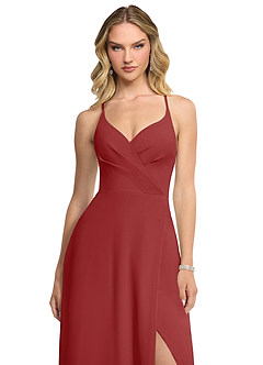 Azazie Davis Bridesmaid Dresses Rust A-Line V-Neck Chiffon Dress image4