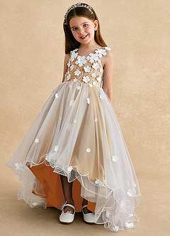 Azazie Celia Flower Girl Dresses Butterscotch A-Line Lace Tulle Dress image6