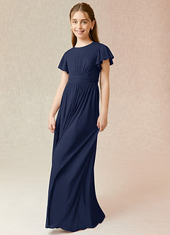 Azazie Mosley Junior Dark Navy A-Line Ruched Mesh Dress image5