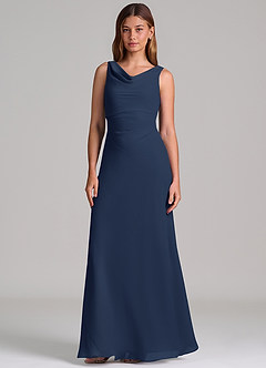 Azazie Nerine Brudtärnklänningar Klä av A-Linje i Chiffong Plisserad Mörk Marinblå image4