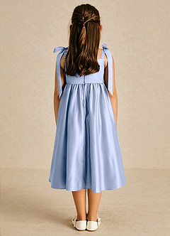 Azazie Chelsie Flower Girl Dresses Ice A-Line Bow Matte Satin Dress image2