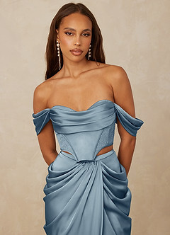 Christian Siriano Bridal for Azazie 1016 Bridesmaid Dresses Off Shoulder Stretch Satin and Chantilly Lace Two Piece image5