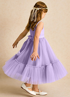 Azazie Miracle Robe Demoiselle D'honneur Fillette Robe Trapèze en Mat Satiné Arc Lilas image5
