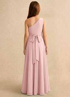 Azazie Puddles Girls Formal Flower Girl Dresses Powder Pink A-Line One Shoulder Chiffon Dress image2