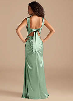Azazie Jesaphine Bridesmaid Dresses Matcha Sheath Bow Metallic Satin Dress image4