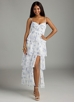 Azazie Kaiden Bridesmaid Dresses Blue Cottage Floral A-Line Sweetheart Neckline Chiffon Dress image2