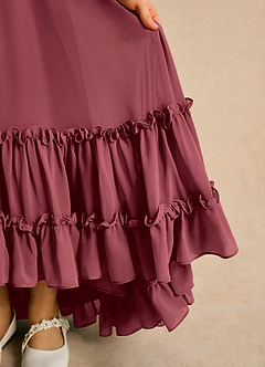 Azazie Kass Blumenmädchenkleider A-Linie Plissee Chiffon Kleid Merlot image7