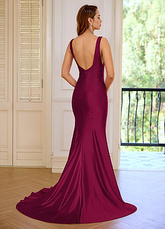 Marina Burgundy Wrinkle Deep V-neck Mermaid Prom Dress image2