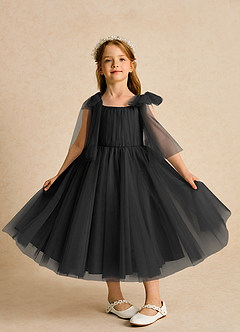 Azazie Dori Robe Demoiselle D'honneur Fillette Robe Trapèze en Tulle Rayé Noir image6