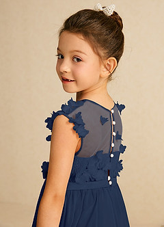 Azazie Arlo Blumenmädchenkleider A-Linie Schleifen Chiffon Kleid Dunkelmarine image6