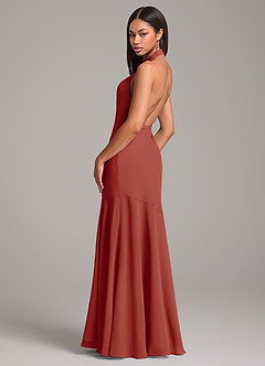 Azazie Lorena Bridesmaid Dresses Terracotta Mermaid Pleated Chiffon Dress image6