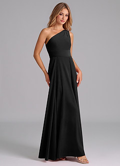 Azazie Dallas Jurken voor bruidsmeisjes Jurk van flueel met A-Lijn One-Shoulder Zwart image3