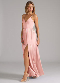 Azazie Aaida Robes de demoiselle d'honneur Robe Trapèze en Satin extensible Corset Rose Poudré image3