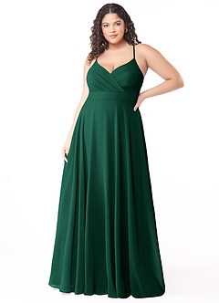 Azazie Avelina Brautjungfernkleider A-Linie V-Hals Gefaltet Chiffon Kleid Smaragd image6