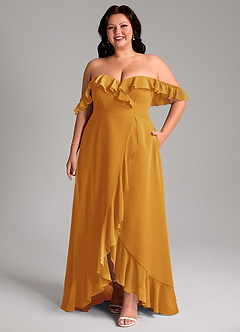 Azazie Lyra Bridesmaid Dresses Butterscotch A-Line Chiffon Convertible Dress image11