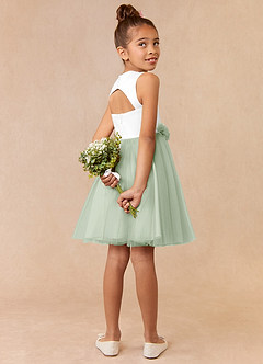 Azazie Loulou Flower Girl Dresses Diamond White Dusty Sage A-Line Sleeveless Tulle Dress image4